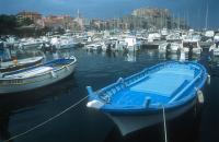 Blue rowboat in the Calvi harbour