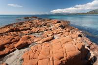 Red rocks, blue sea