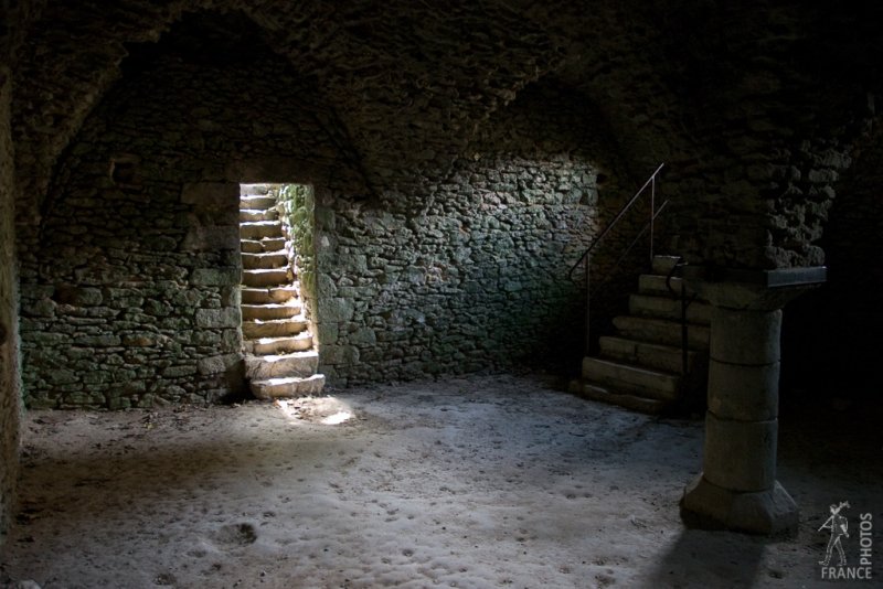 Medieval vaulted cellar in the Blandy les Tours castle Brie France