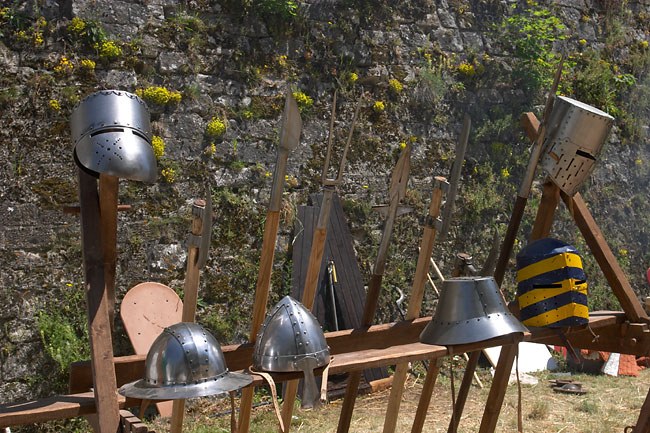 Helmets and polearms ready for the fight