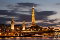 Eiffel Tower and Alexander 3 bridge at sunset