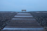 Frosty beach boardwalk